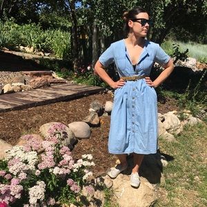 Vintage Denim Chambray Button Up Dress Medium